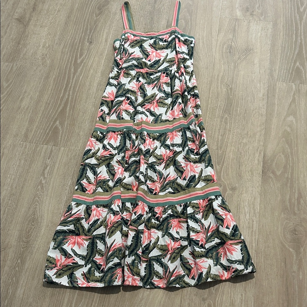 LOFT Pink & Green Tropical Tiered Maxi Dress